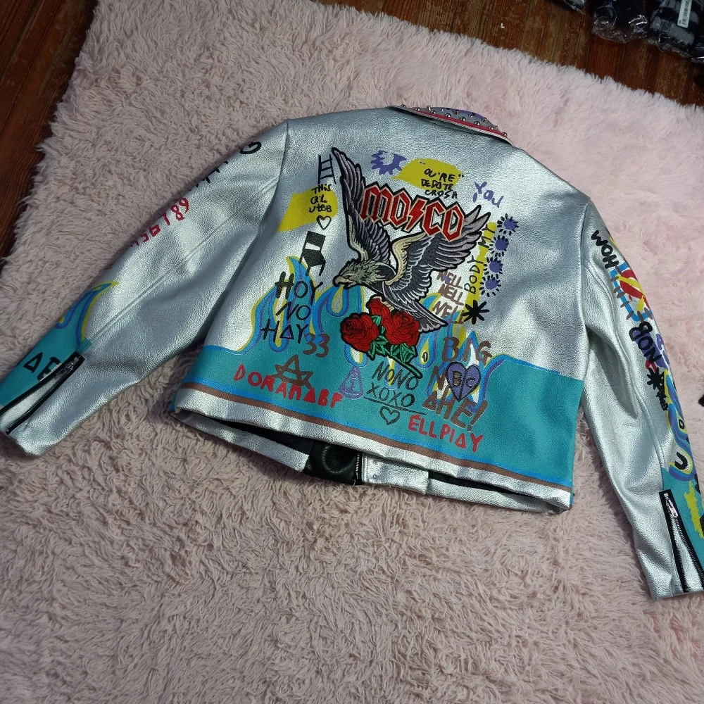 Azalea Wang Femi luxury designer graphic punk jacket! "Phoenix" moto sold out! - Picture 5 of 14